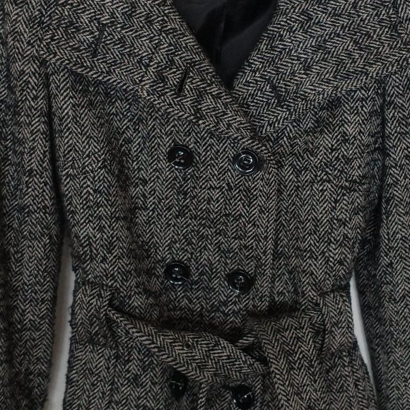 Women Esprit size 4 wool blend double breasted jacket, black/white tweed pattern - Picture 5 of 13